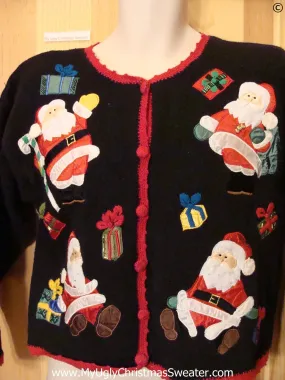 80s Santa Cardigan Black Cheap Christmas Sweater