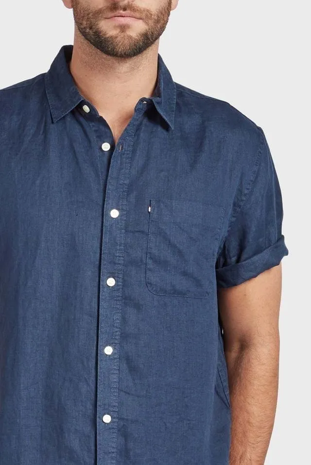 Academy Brand Men's Hampton Linen Short Sleeve Shirt - Navy