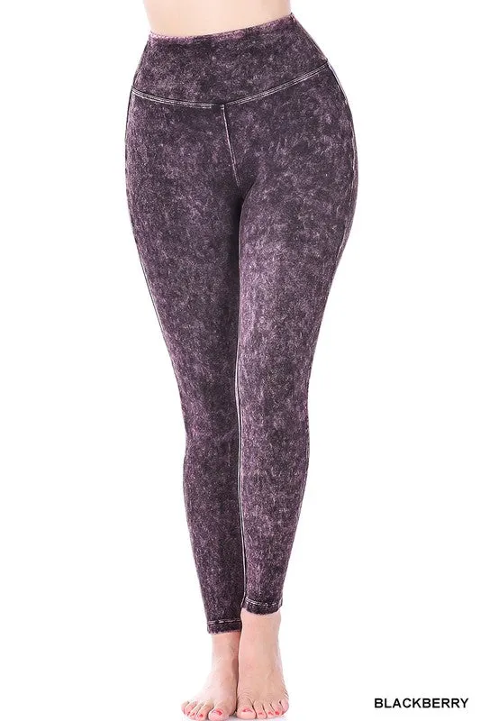 ACID MINERAL WASHED WIDE WAISTBAND YOGA LEGGINGS