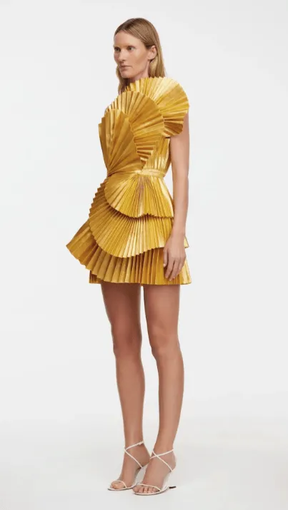 Acler Abbotsford Mini Dress in Honey Gold Metallic