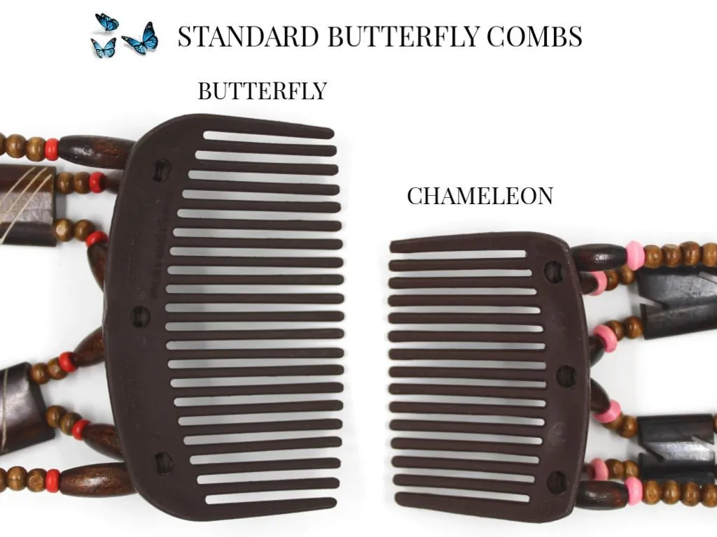 African Butterfly Thick Hair Comb - Beada Brown 187