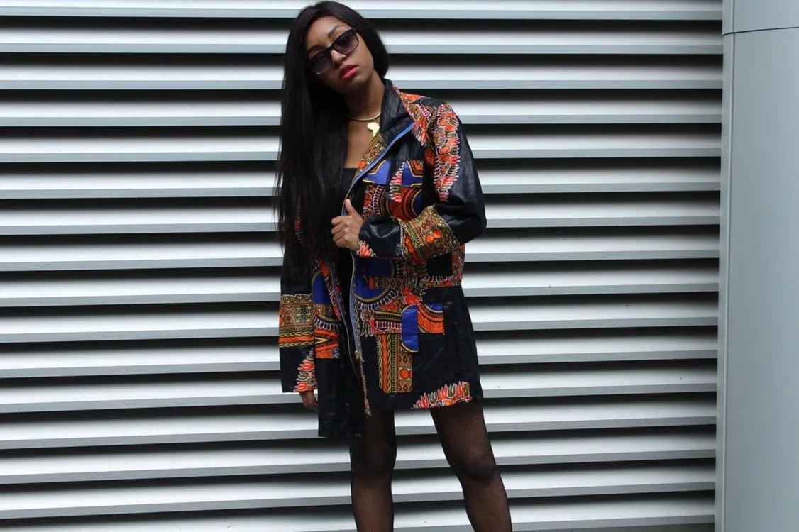 African Peacoat in Black Dashiki Print