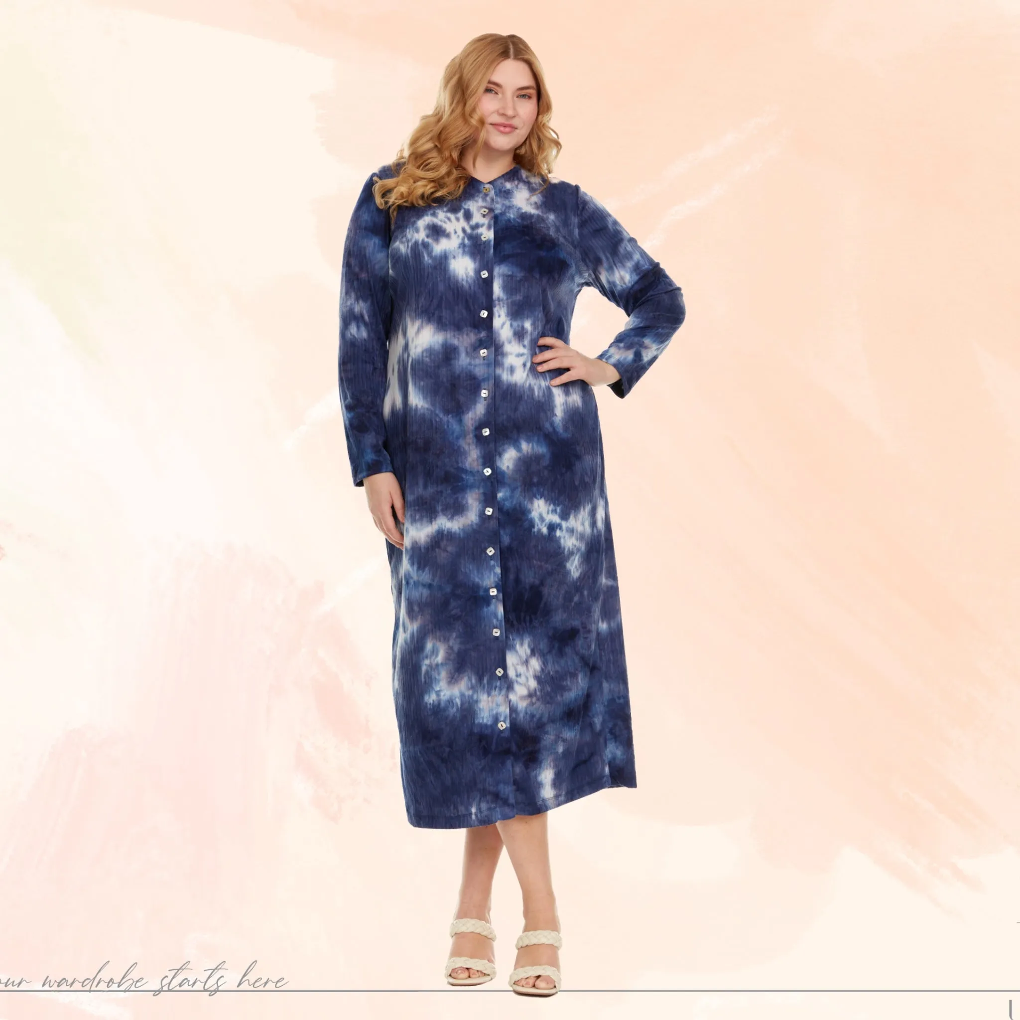 Alexa PLUS Dress Navy Tie Dye Rib