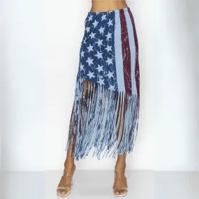 American Flag Graphic Fringe Skirt Made in USA