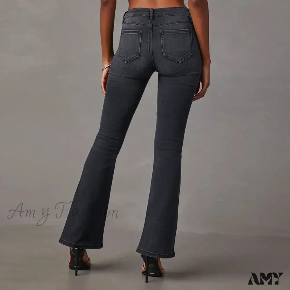 Amy Fashion - 2024 High Stretch Flare Women Boot Cut Fashion Slim Denim Flare Pants Autumn Winter Casual Ladies Trousers S-2XL Jean