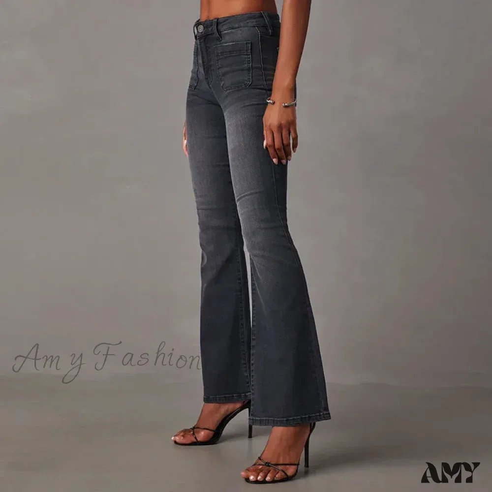 Amy Fashion - 2024 High Stretch Flare Women Boot Cut Fashion Slim Denim Flare Pants Autumn Winter Casual Ladies Trousers S-2XL Jean