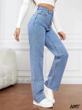 Amy Fashion - Stretch Straight-Leg Denim Trousers Women Loose Straight Washed Denim Pants Fashion Pants 2024 Fall Winter new Jean