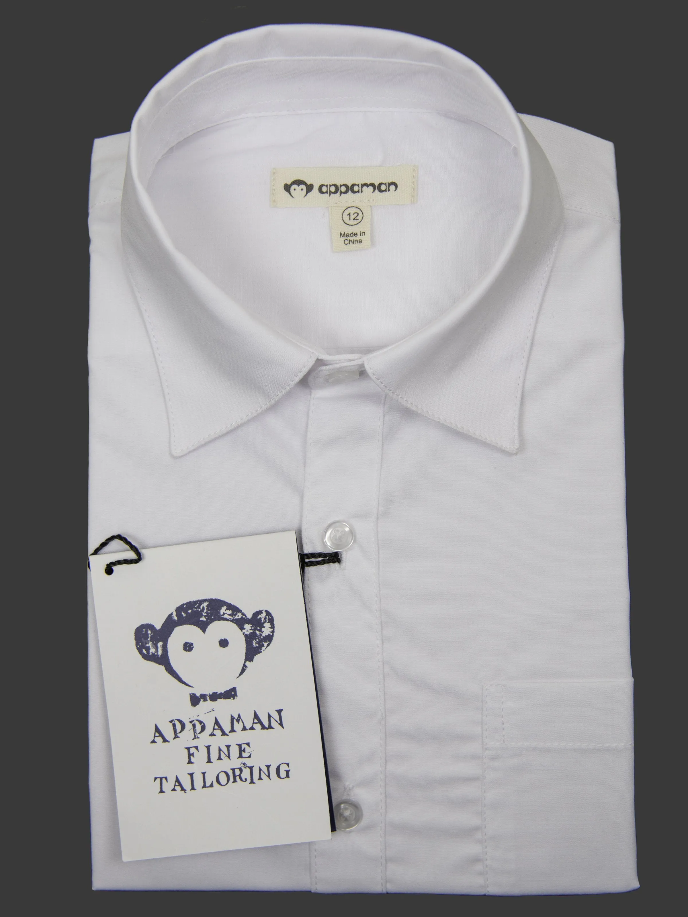 Appaman 27041 100% Cotton Boy's Dress Shirt - Solid - White, Slim Fit