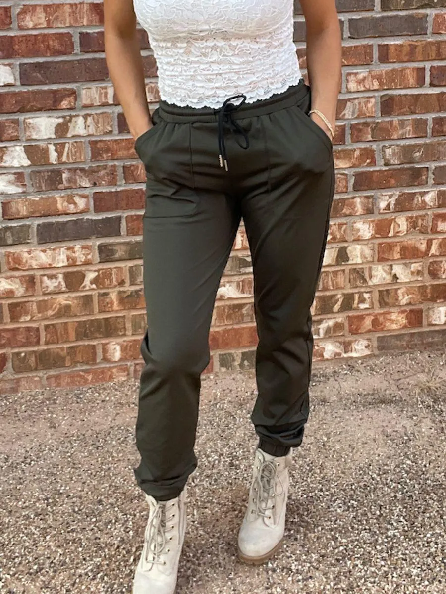 Army Green Drawstring Joggers