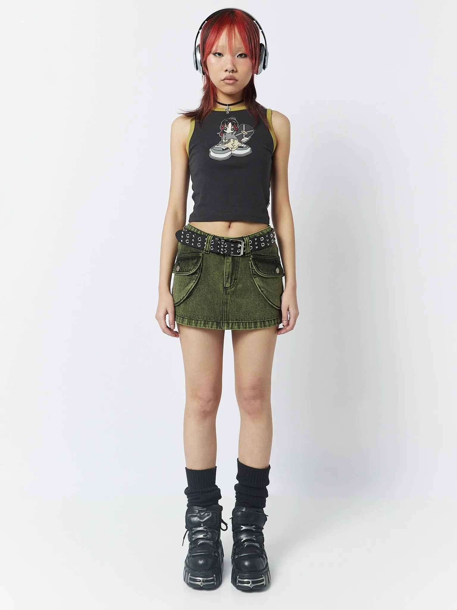 Ashley Washed Green Mini Cargo Skirt