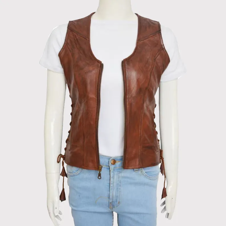 Authentic Women's Brown Leather Vest