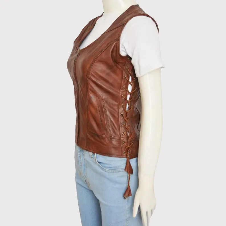 Authentic Women's Brown Leather Vest