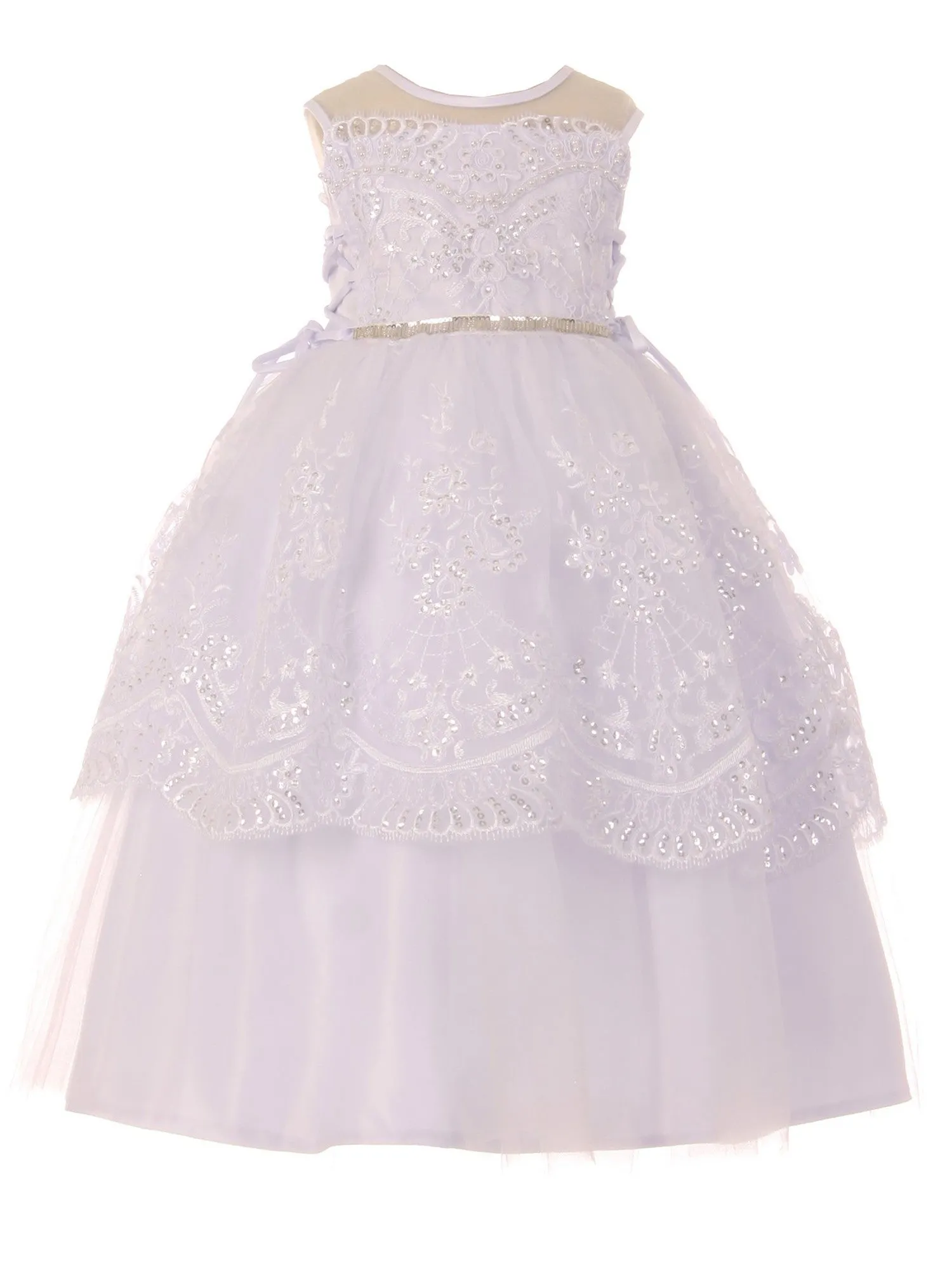 Baby Girls White Pearl Sequin Beaded Christening Bolero Dress 0-12M