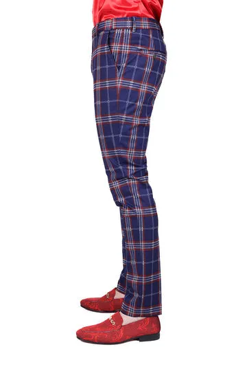 Barabas CP165 Pedal Pushers Plaid Pants Navy/Red