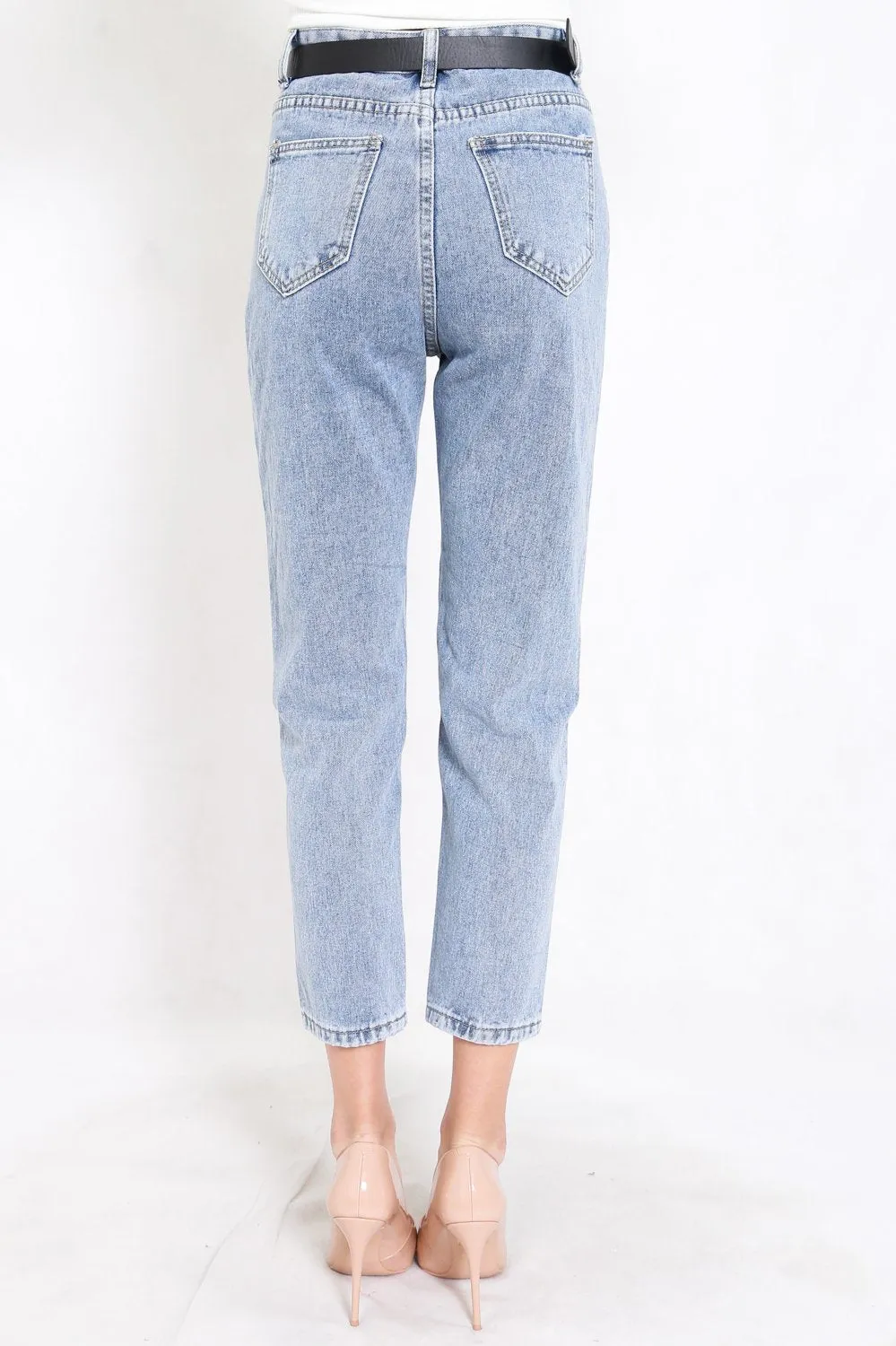 Belted Denim Jeans (Faded Blue)