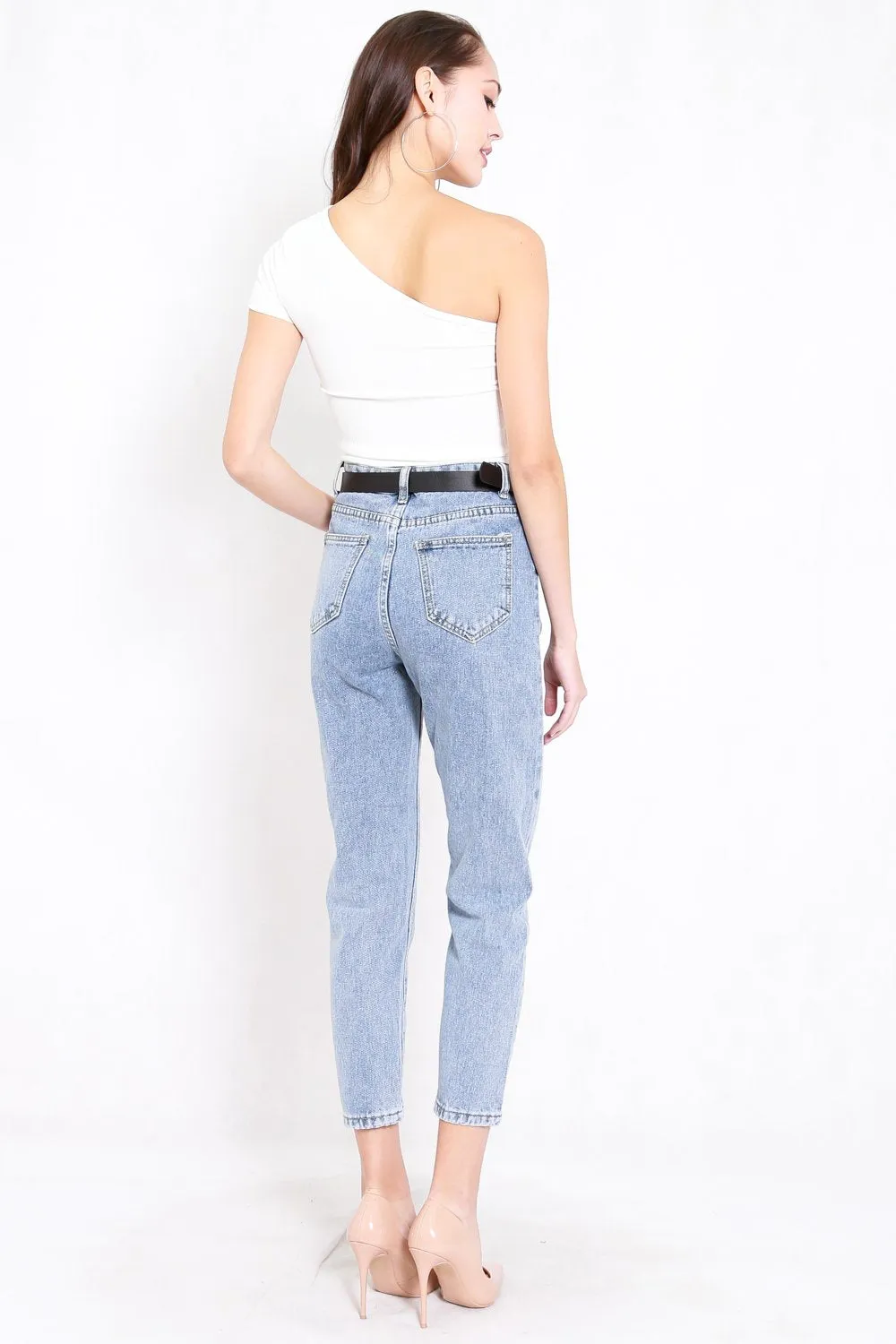 Belted Denim Jeans (Faded Blue)