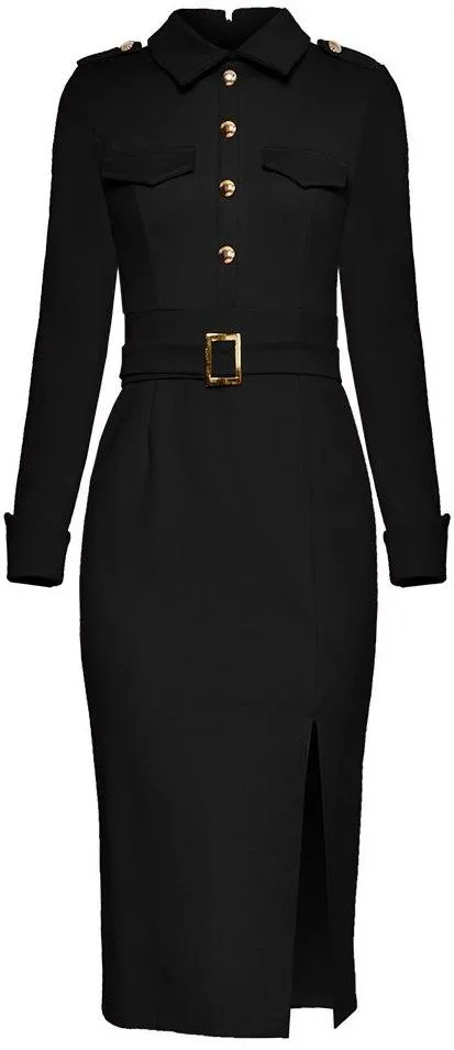 Belted Midi Shirt-Dress - Black or Red