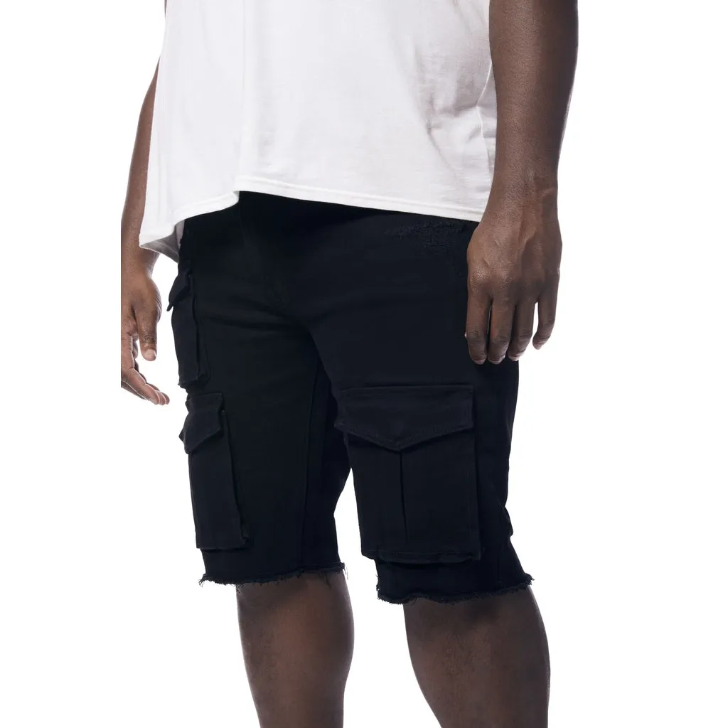 Big and Tall - Rip & Repair Cargo Jean Shorts - Jet Black