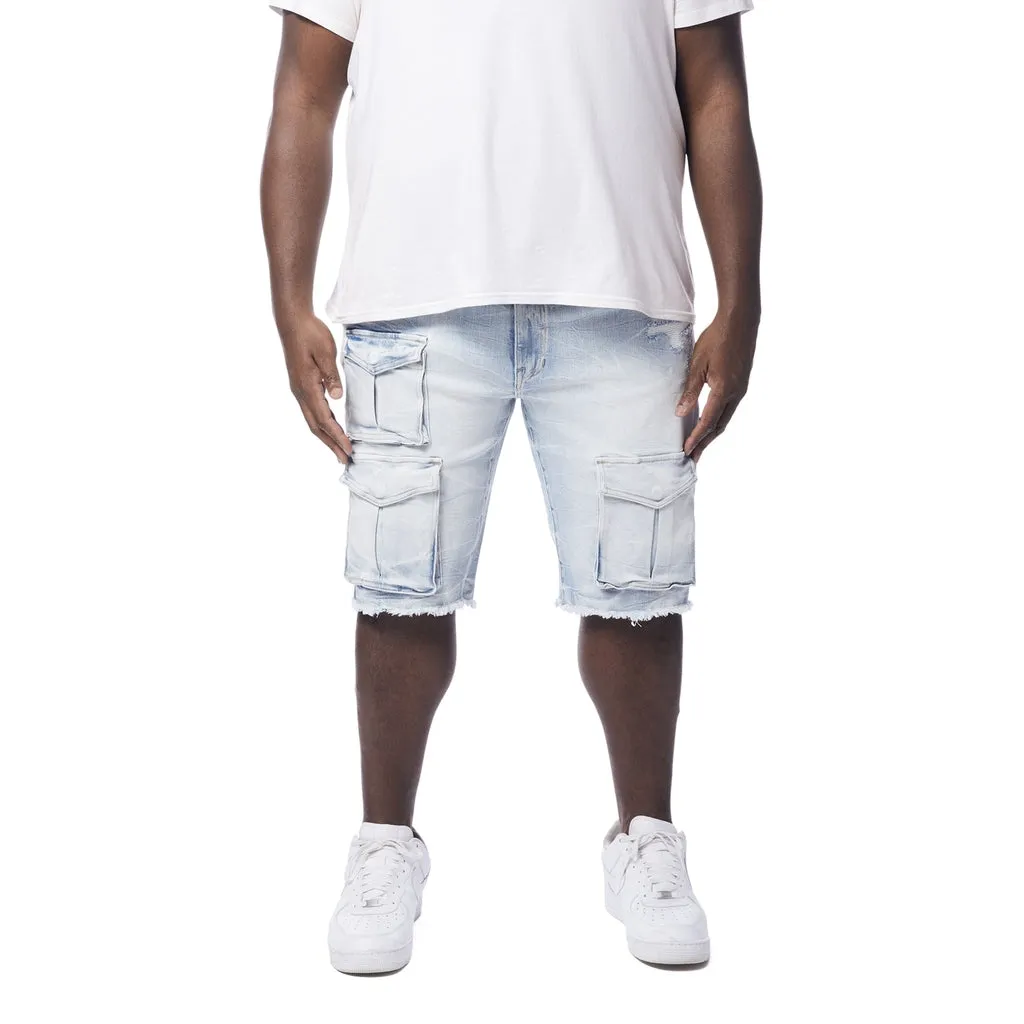 Big and Tall - Rip & Repair Cargo Jean Shorts - Santorini Blue