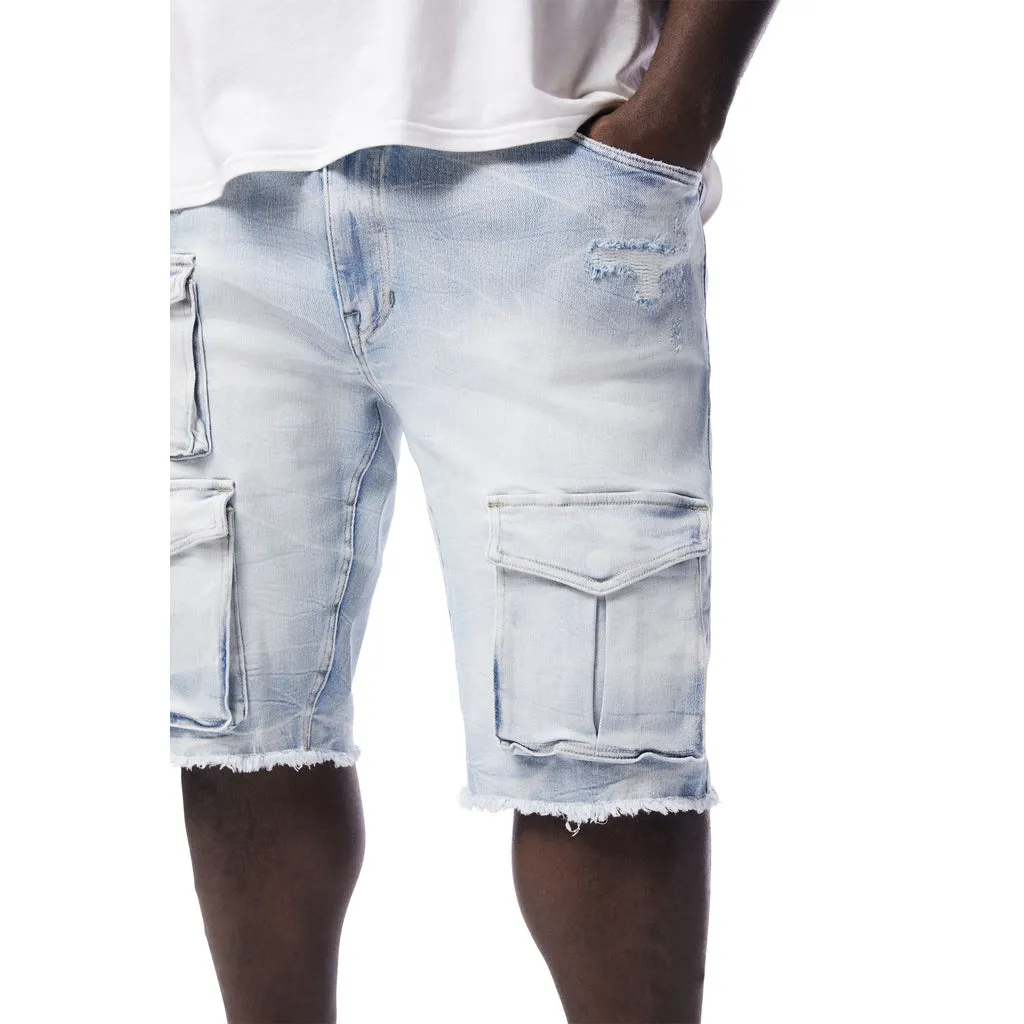 Big and Tall - Rip & Repair Cargo Jean Shorts - Santorini Blue