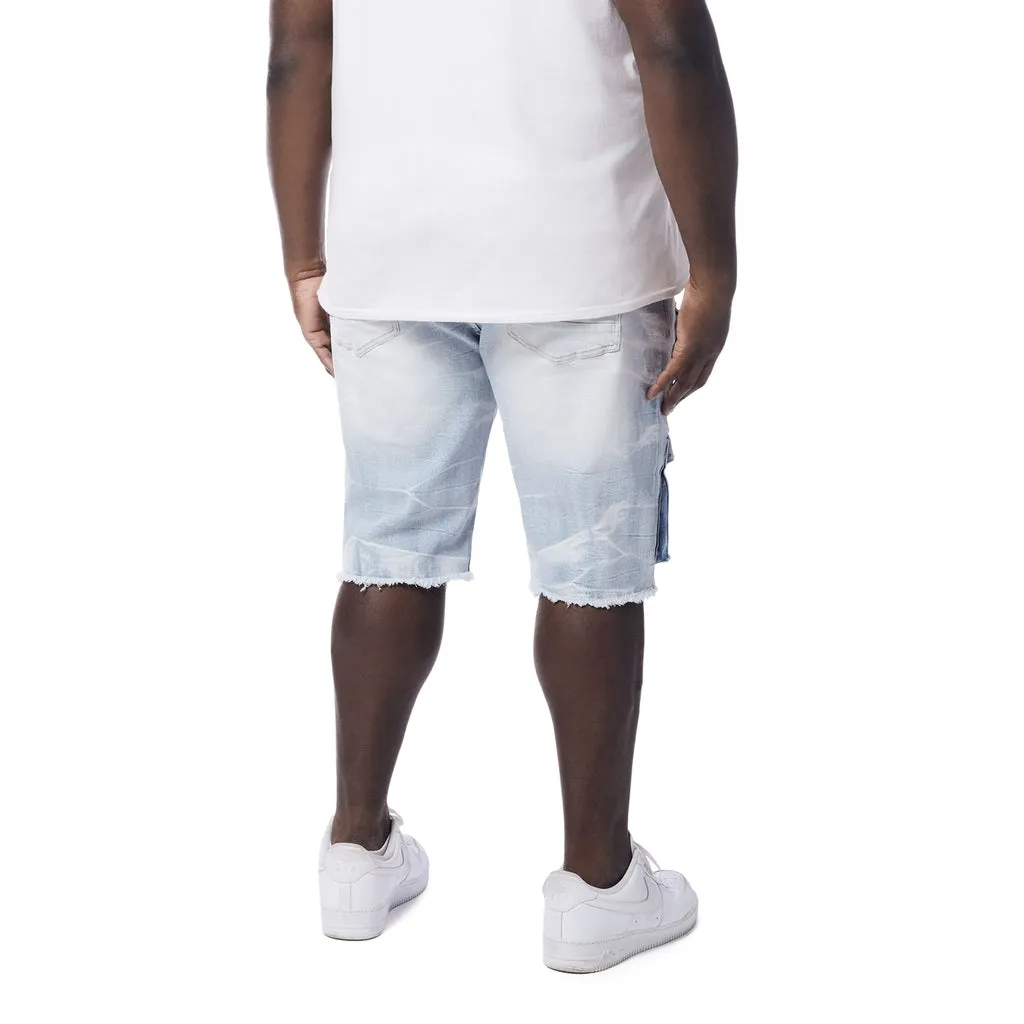 Big and Tall - Rip & Repair Cargo Jean Shorts - Santorini Blue