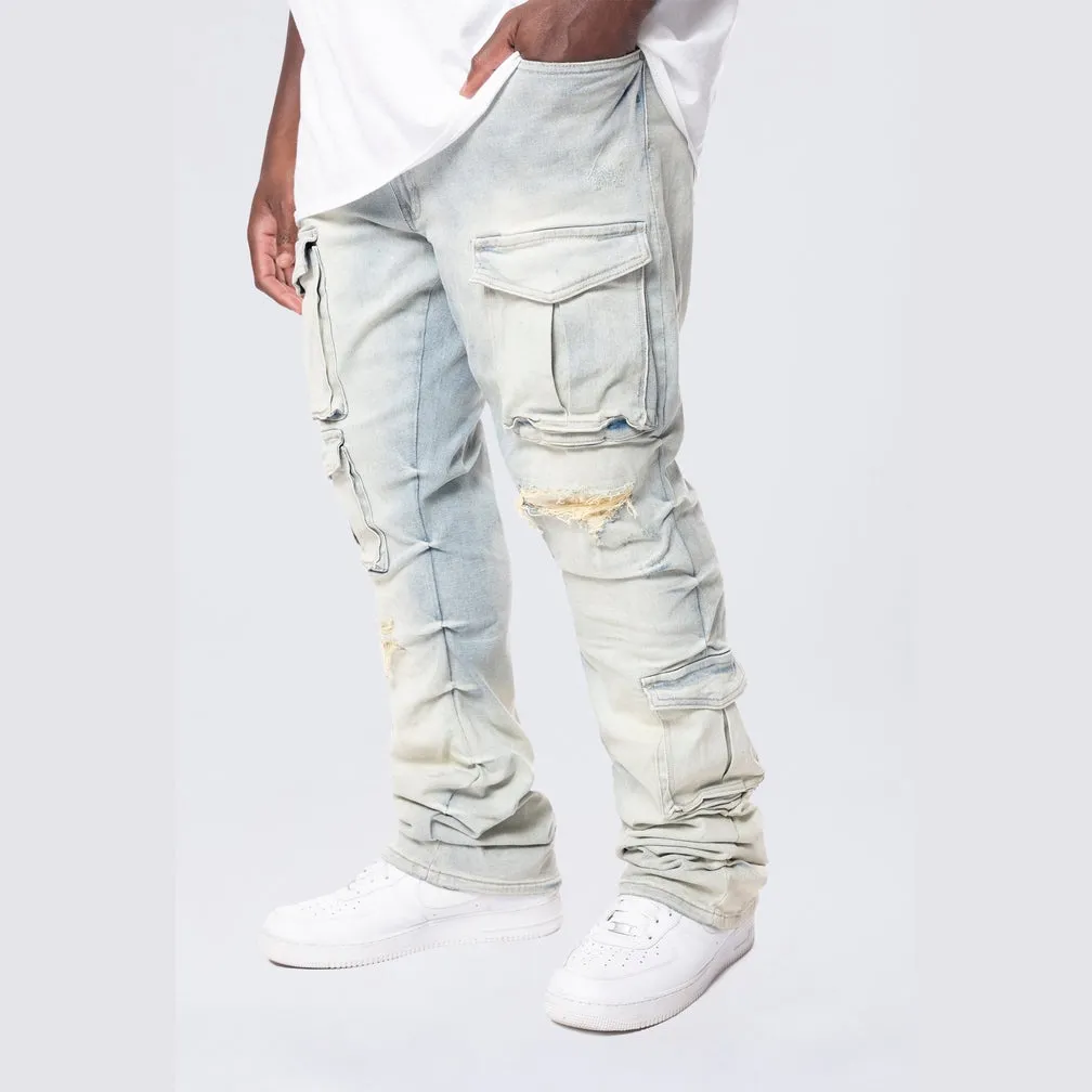 Big and Tall - Stacked Utility Pocket Denim Jeans - Ombre Blue