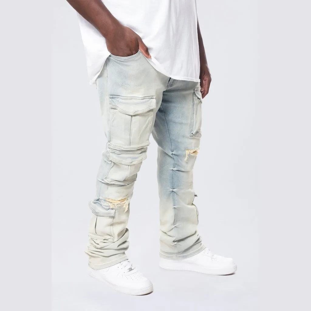 Big and Tall - Stacked Utility Pocket Denim Jeans - Ombre Blue