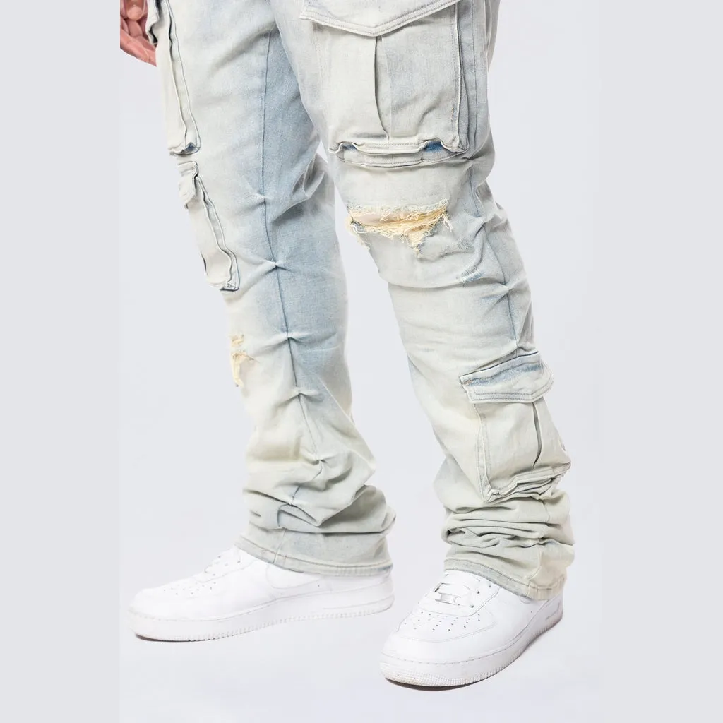 Big and Tall - Stacked Utility Pocket Denim Jeans - Ombre Blue