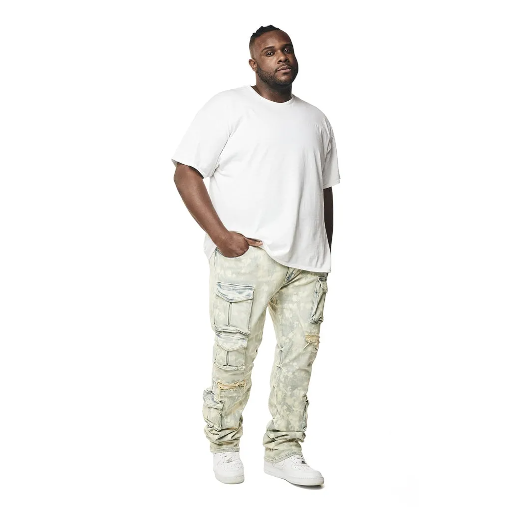 Big and Tall - Utility Multi Colored Cargo Stacked Denim Jeans - Seafoam