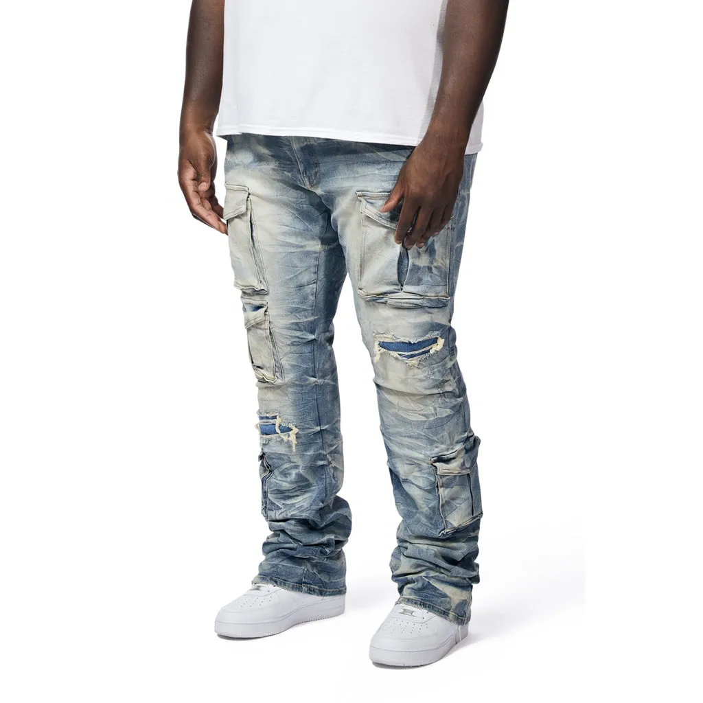 Big And Tall Utility Pocket Stacked Denim Jeans - Clyde Blue