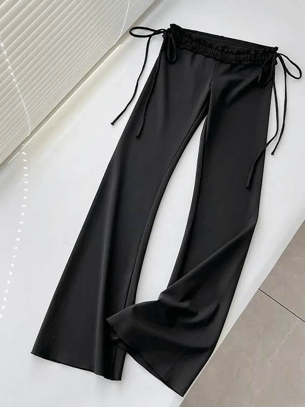 Black low waist slim-fit lace drawstring pants