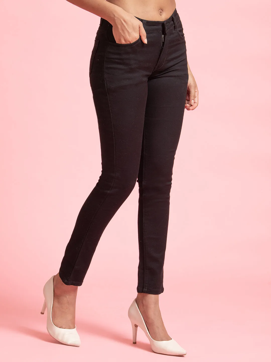 Black Skinny Denim High Rise Button-Fly Jeans