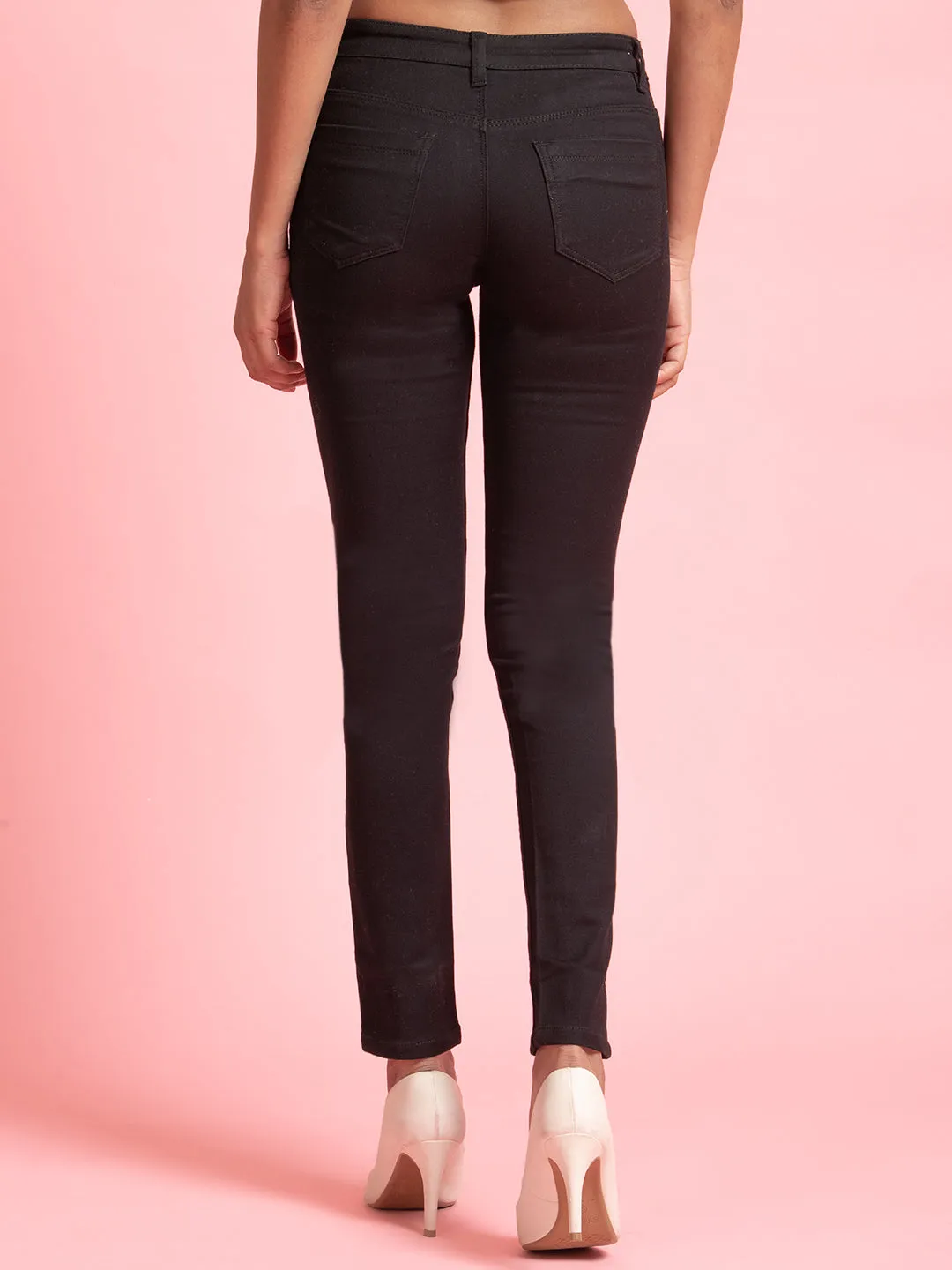 Black Skinny Denim High Rise Button-Fly Jeans