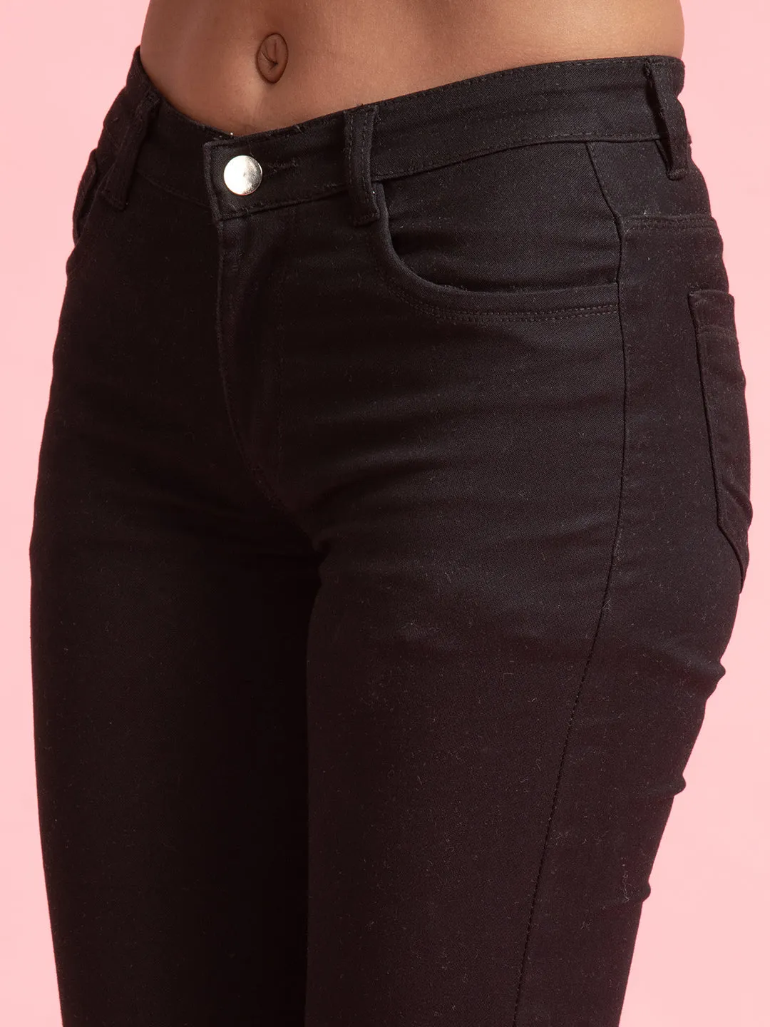 Black Skinny Denim High Rise Button-Fly Jeans