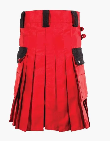 BLACK STRAPS ON A RED UTILITY KILT