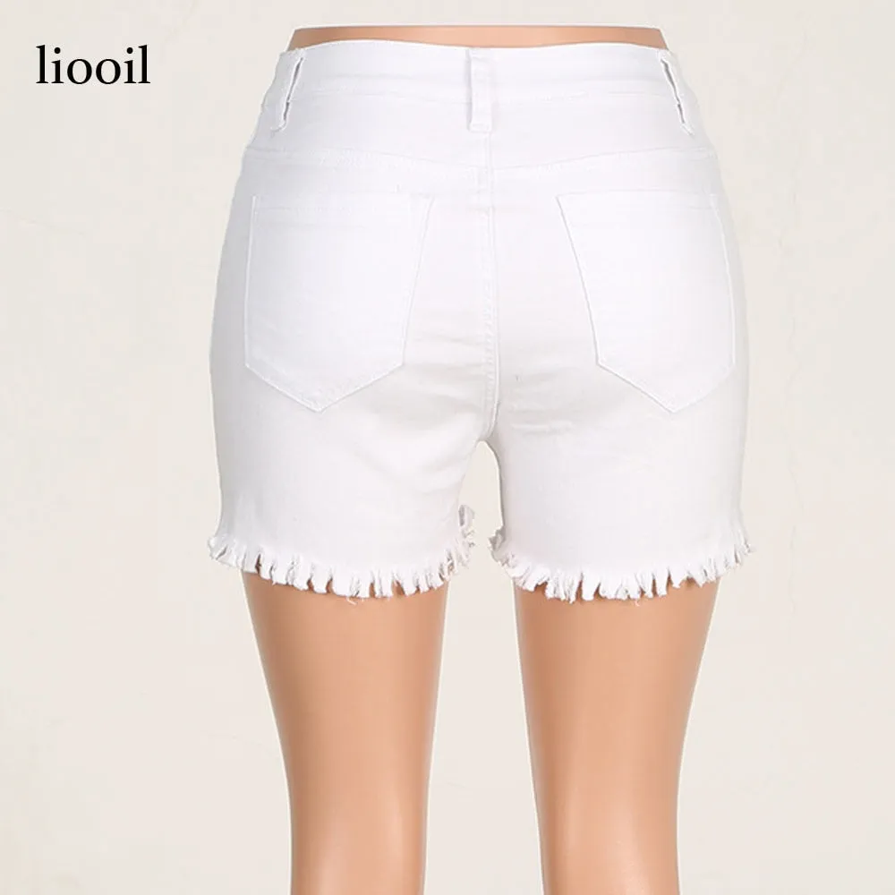 Black White Red Denim Cotton High Waist Pocket Skinny Jean Shorts