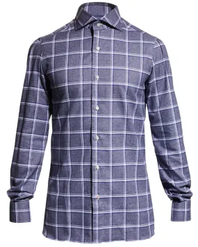 Blue and White Windowpane Dress Shirt