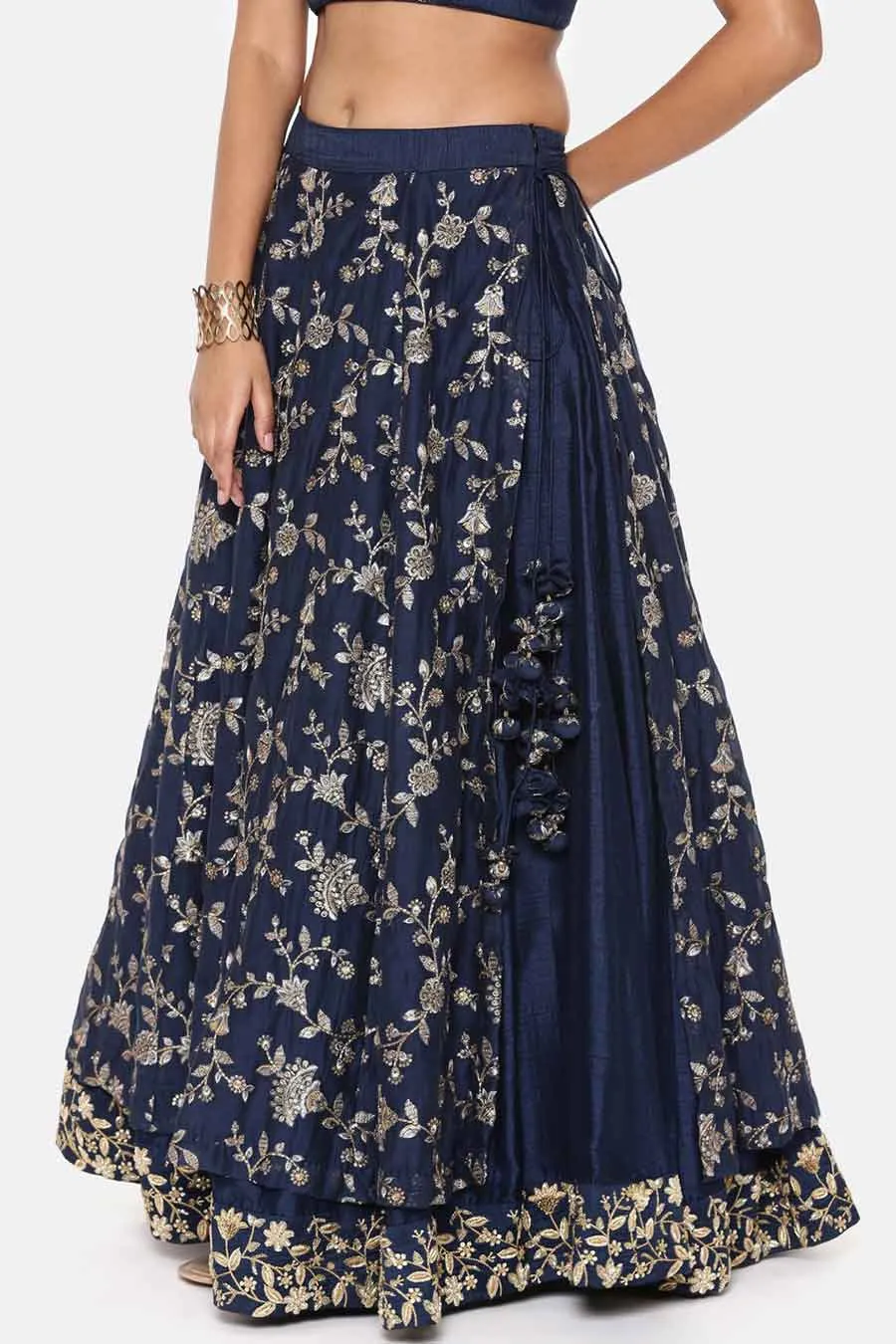 Blue Chanderi Embroidered Skirt