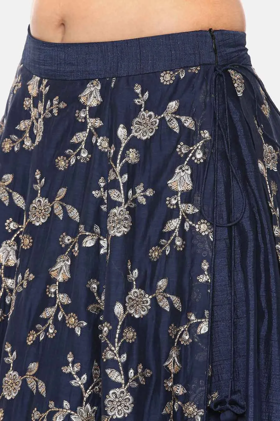 Blue Chanderi Embroidered Skirt