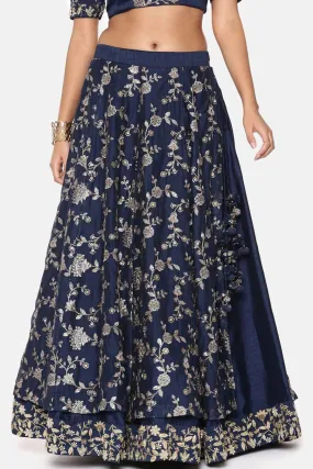 Blue Chanderi Embroidered Skirt