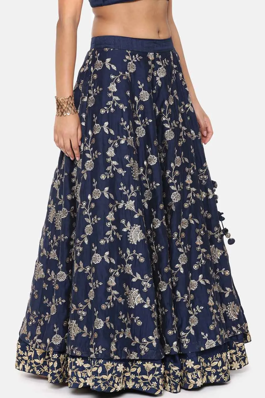 Blue Chanderi Embroidered Skirt