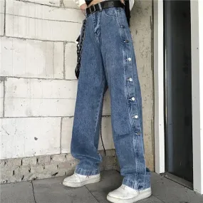 Blue Denim Internet Girl Snap Straight Jeans