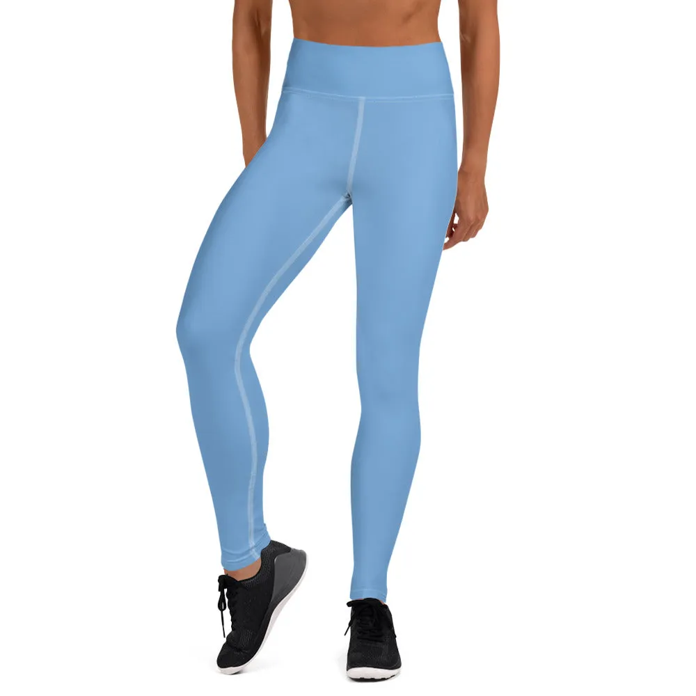 Blue Solid Color Yoga Leggings, Light Baby Blue Athletic Women's Tights-Made in USA/EU/MX