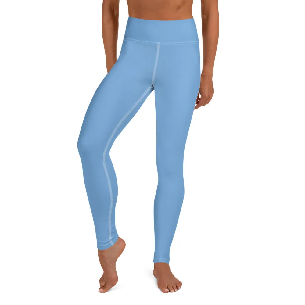 Blue Solid Color Yoga Leggings, Light Baby Blue Athletic Women's Tights-Made in USA/EU/MX