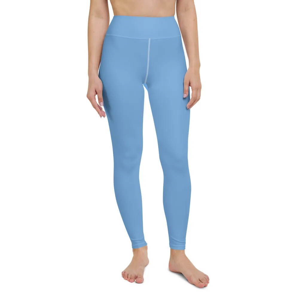 Blue Solid Color Yoga Leggings, Light Baby Blue Athletic Women's Tights-Made in USA/EU/MX