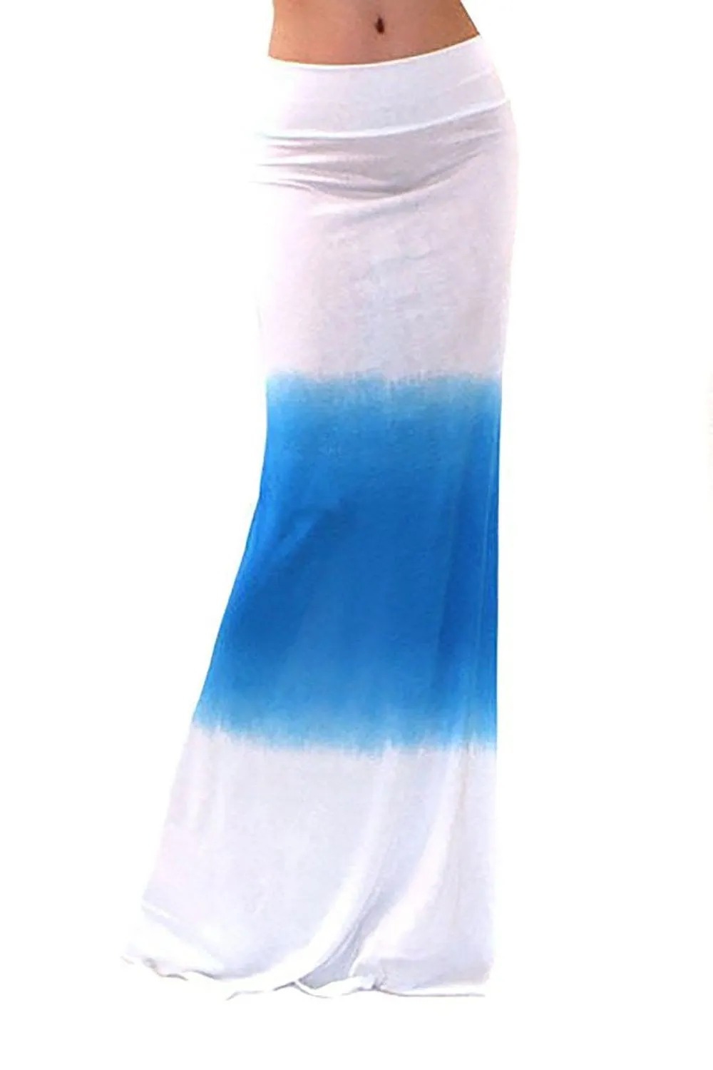 Blue White Ombre High Waist Fashion Maxi Skirt U.S.A