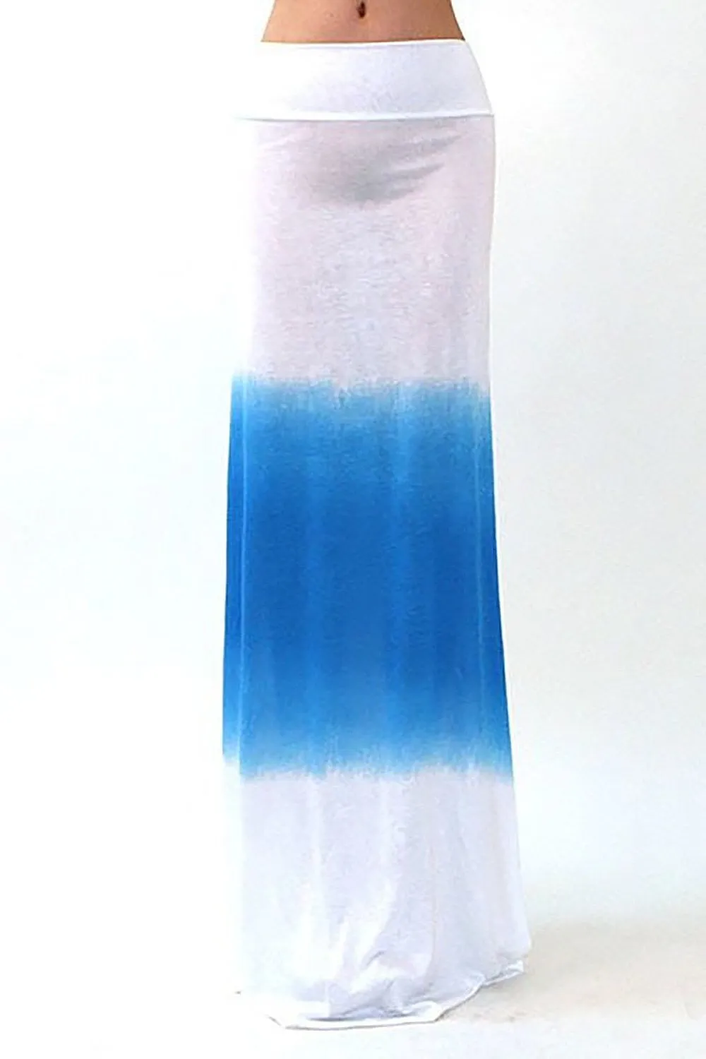 Blue White Ombre High Waist Fashion Maxi Skirt U.S.A