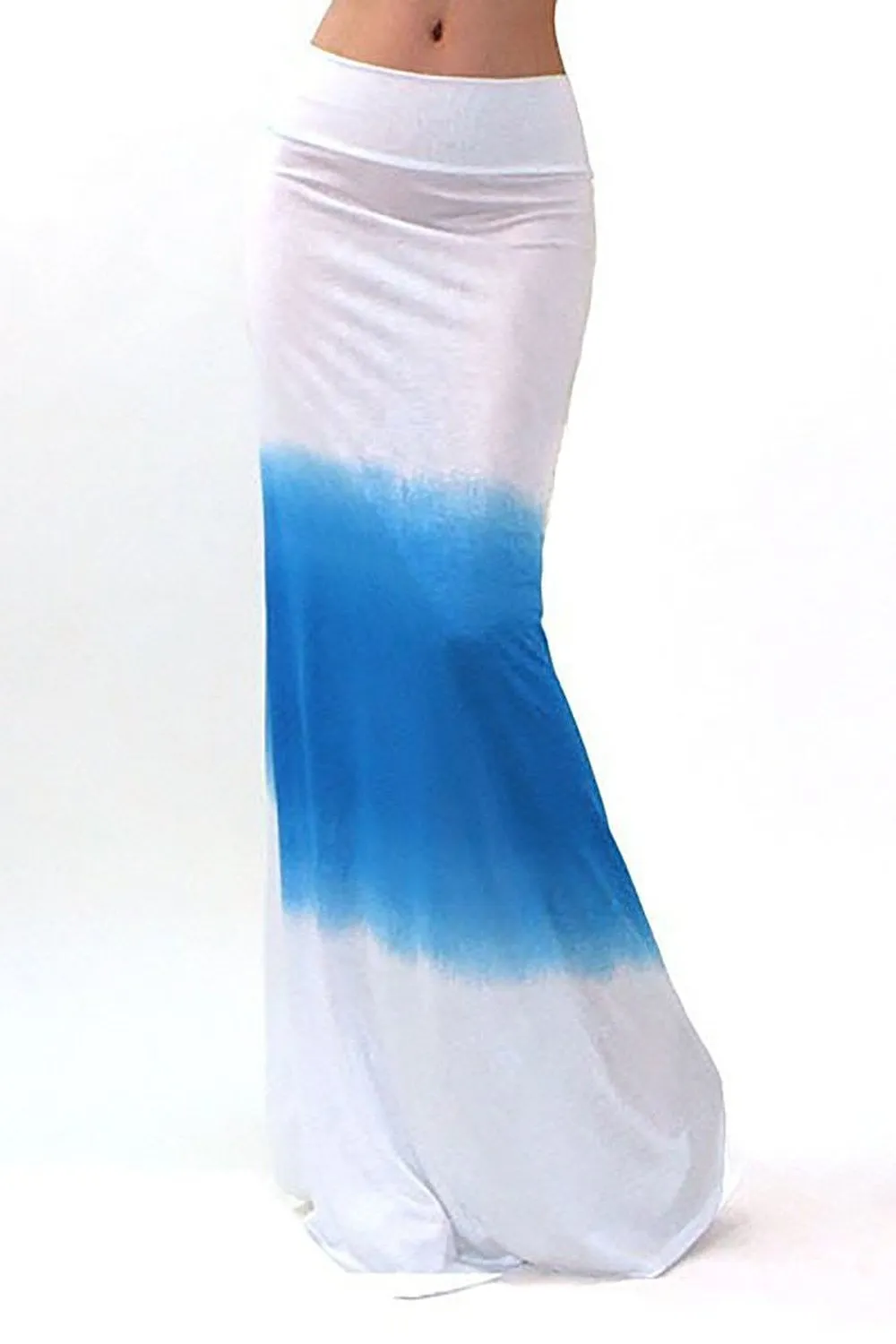 Blue White Ombre High Waist Fashion Maxi Skirt U.S.A