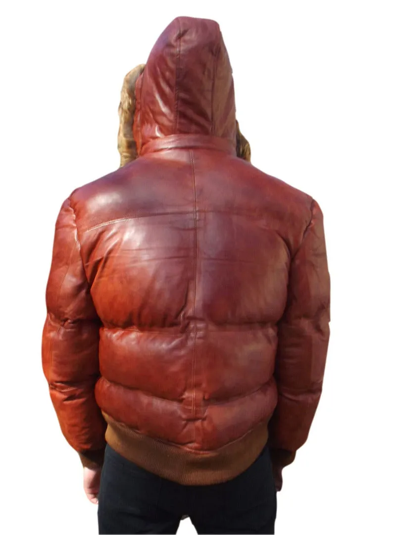 Brown Puffer Leather Jacket