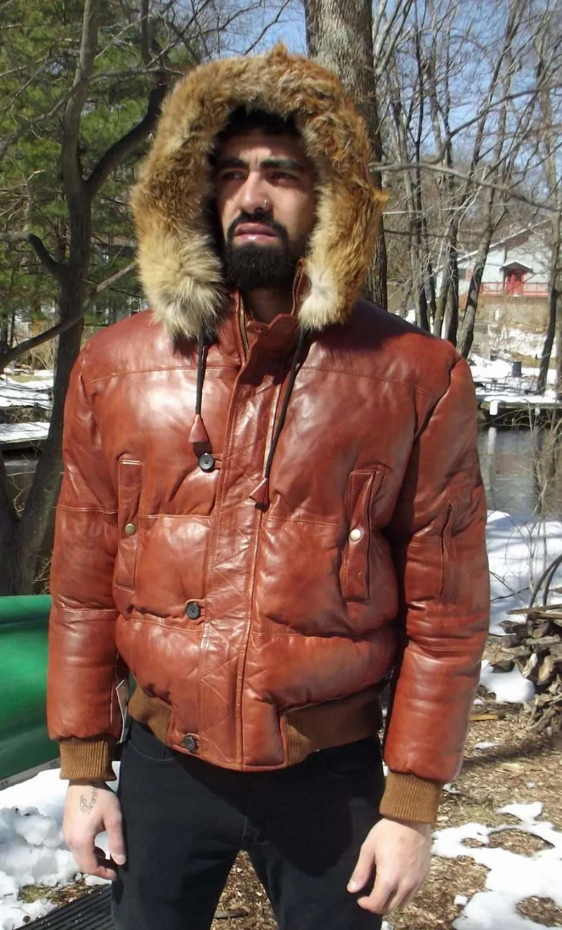 Brown Puffer Leather Jacket